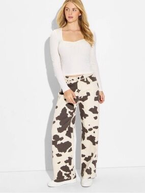 wild fable Cream and Brown Cow Print Straight Leg Jeans